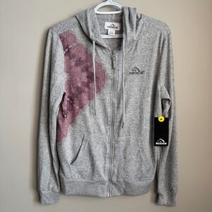 Jordache Full Zip Hoodie Tie Dye Graphic Heather Gray Medium Womens NWT Y2K